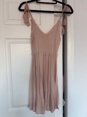 Ocean Drive Dusty Rose Tassel-Shoulder Mini Dress